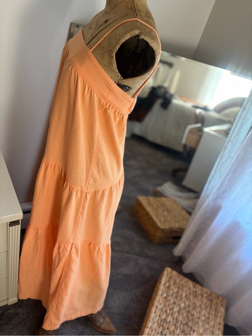 Asymmetrical Tiered Linen Blend Maxi Dress- Not Brown - Picture 2 of 16
